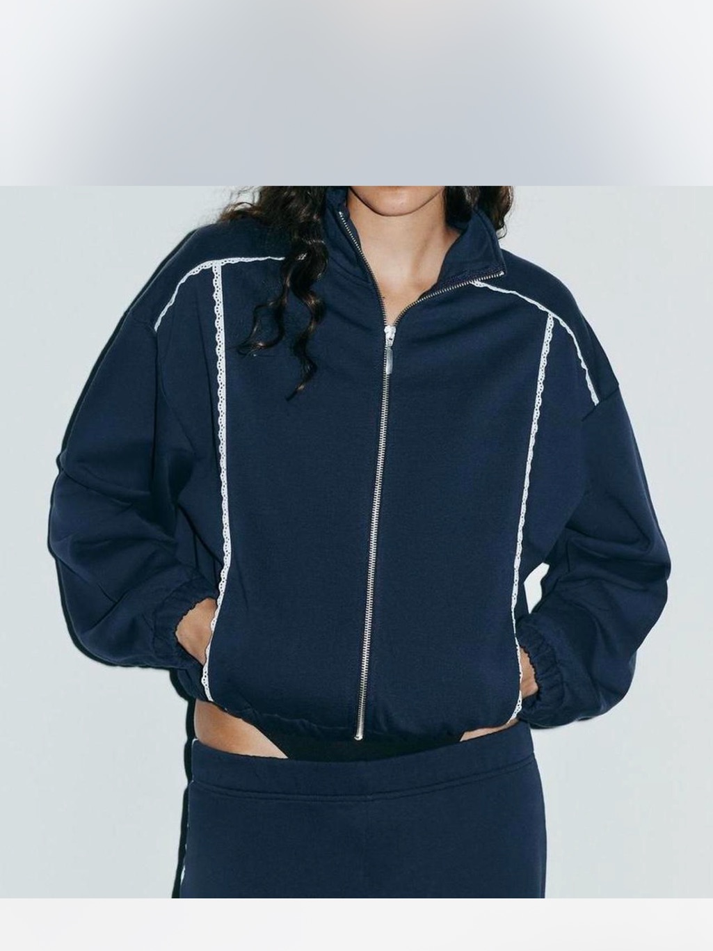 Zara Black Zip-Front Bomber Jacket With Contrast Trim
